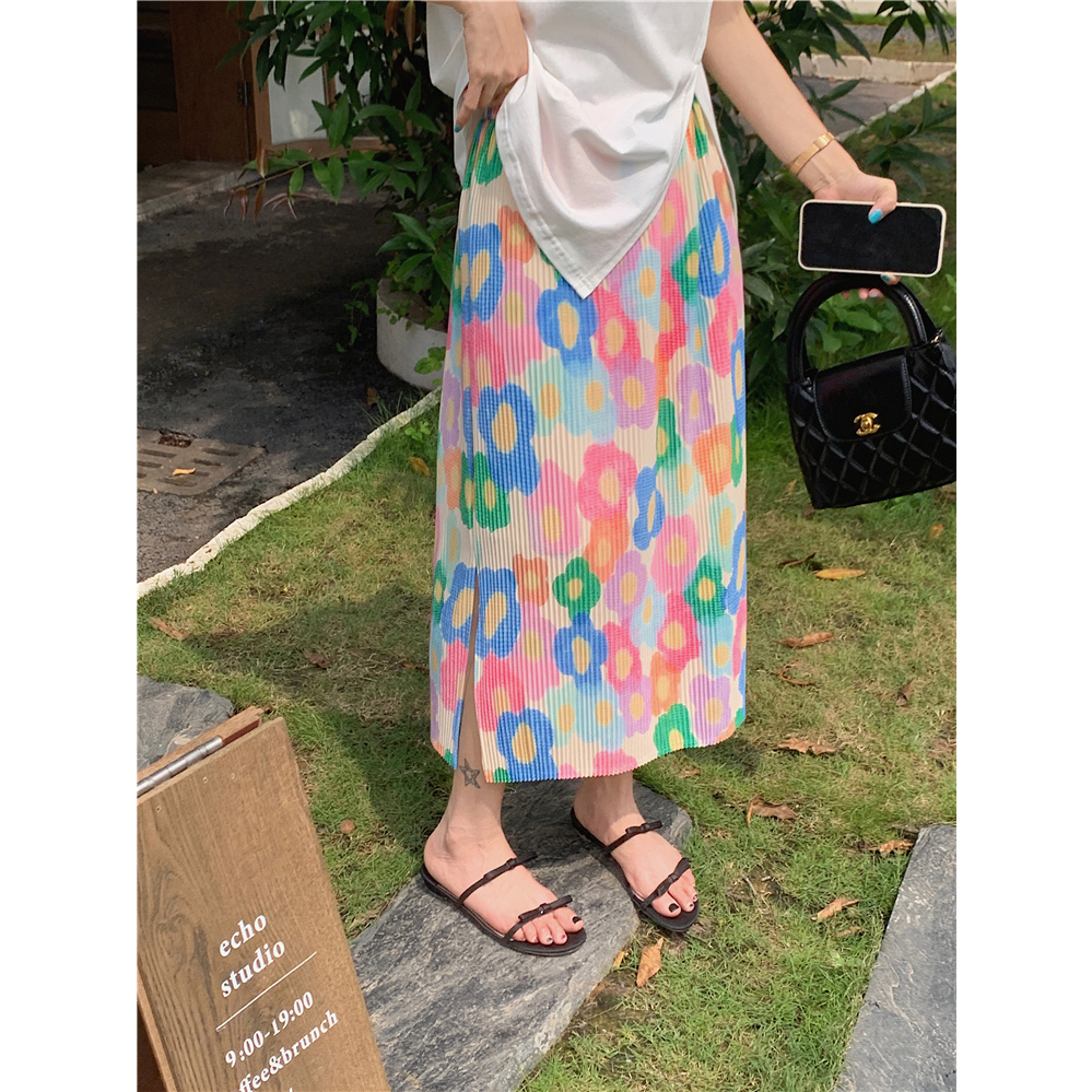 พร้อมส่ง-pleated-floral-skirt-c4024-กระโปรงอัดพลีท-กระโปรงมินิมอล