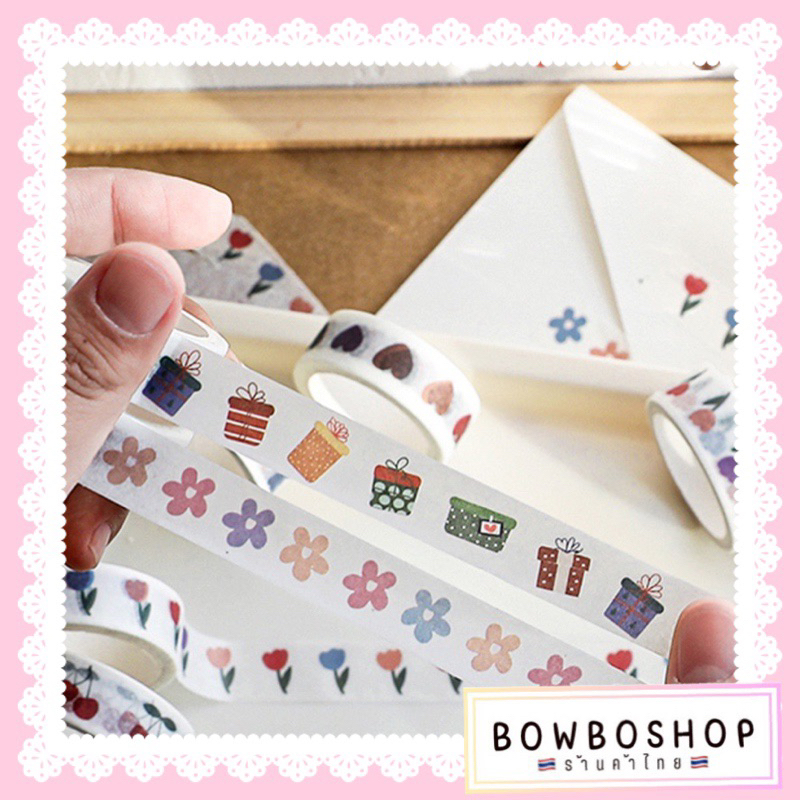 bowboshop-เทปวาชิ-ลายการ์ตูนน่ารัก-สำหรับตกแต่งสมุดภาพ-1-ม้วน-พร้อมส่งจากไทย