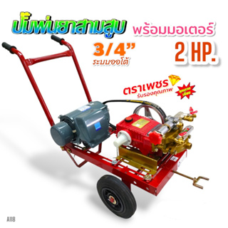 เครื่องพ่นยา 3 สูบ พร้อมมอเตอร์ไพโอเนีย 2 HP ปั้มพ่นยาสามสูบ 3/4