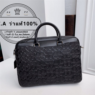 F.A ว่าแท้100% coach แท้ new embossed C pattern leather briefcase classic C-shaped laptopbag กระเป๋าแฟชั่นสุภาพบุรุษ