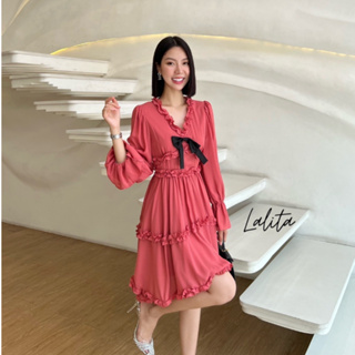 Lalita:Dress เดรสผ้าชีฟองสีชมพูตุ่น(*รบกวนเช็คสต๊อกก่อนกดสั่งซื้อ)