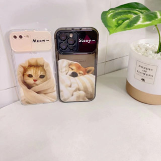 เคสขาตั้งกระจกลาย น้องแมว น้องหมา for iPhone 7G 8G 7plus 8plus  for iPhone11 12 12Promax 13 13Promax 14 14Promax XR