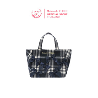 Maison De FLEUR - Check Ribbon Tote Bag กระเป๋าถือ ผ้าคอนตอน ทรงสวย ลายสก็อต ดีไซน์น่ารัก