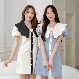 about her : Rose Butterfly Dress  เดรสแขนตุ๊กตา ปกผีเสื้อ + เข็มกลัดดอกไม้