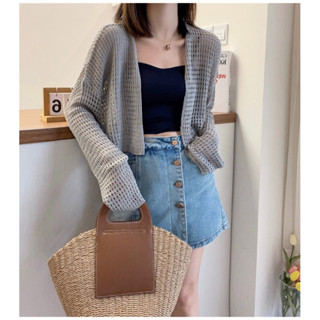 เสื้อคลุมไหมพรมถัก🌥️แขนยาวเบาบางทอลายตาข่าย💞ทรงน่ารักสไตล์เกาหลีผ้านิ่ม พร้อมส่งจากไทย