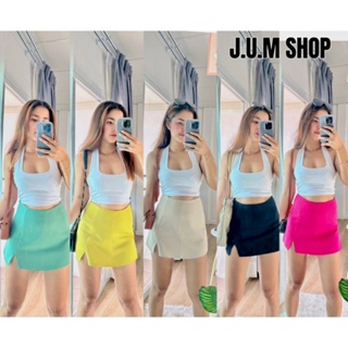 กางเกงขาสั้นเอวงานซิบหลังผ้ายืดนิดหน่อยเข้ารูปป้าย JUM .Shop