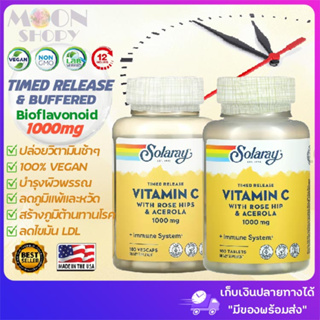 🍊Solaray, Timed Release Vitamin C with Rose Hip &amp; Acerola, 1,000 mg, 100 Tablets or VegCaps วิตามิน C แบบออกฤทธิ์ตามเวลา