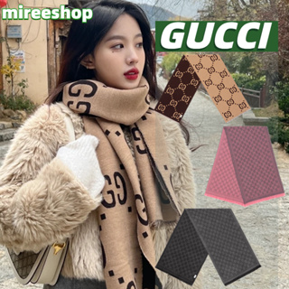 🍒กุชชี่ Gucci ผ้าพันคอ GG Jacquard Wool Silk Scarf