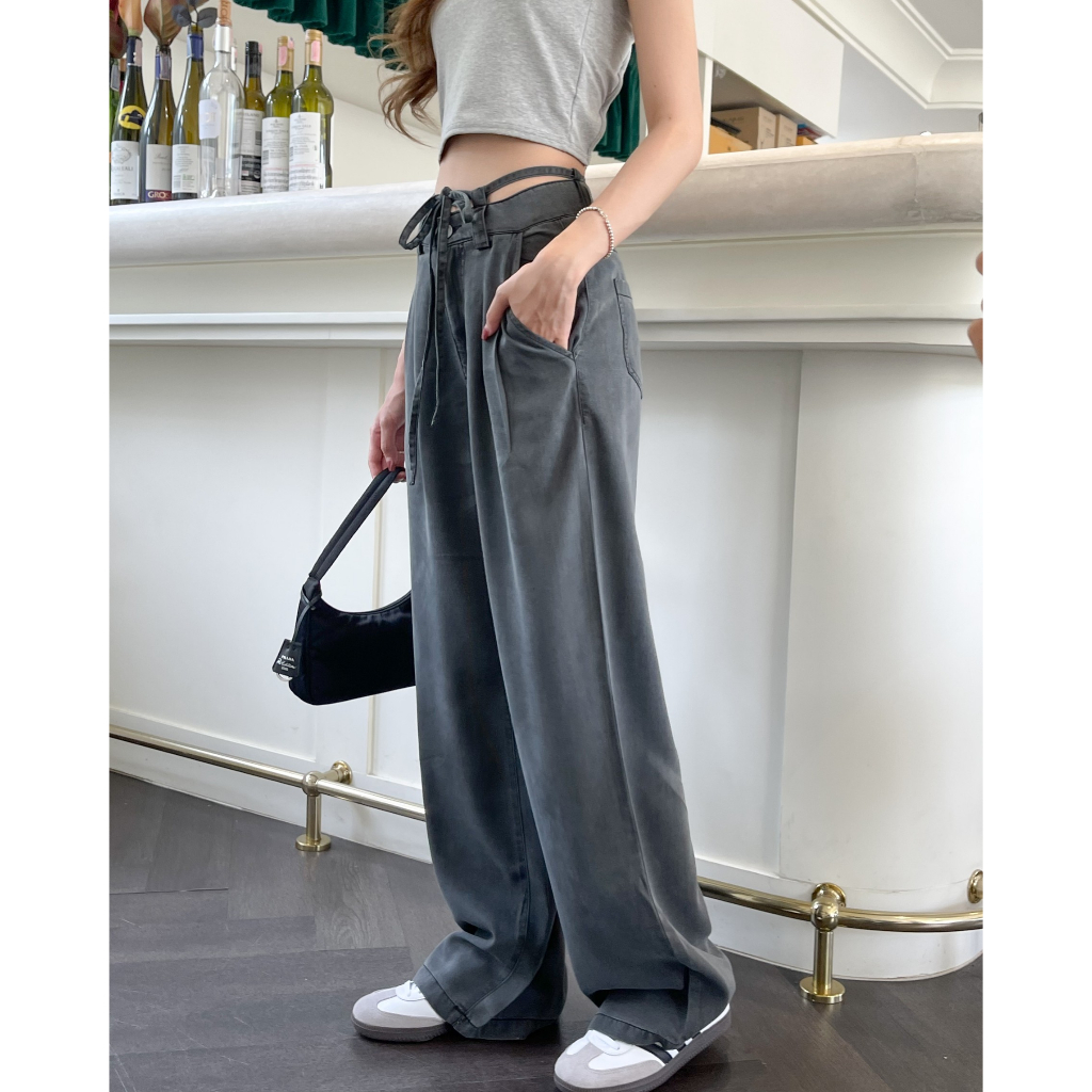 choosedress-a5194-jennie-string-pants-กางเกงยีนส์ขายาว-แต่งเชือกผูกเอว