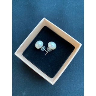 ต่างหูมุกน้ำจืดธรรมชาติเกรด6A grade natural freshwater pearl strong light oblate pearl earrings s925 silver