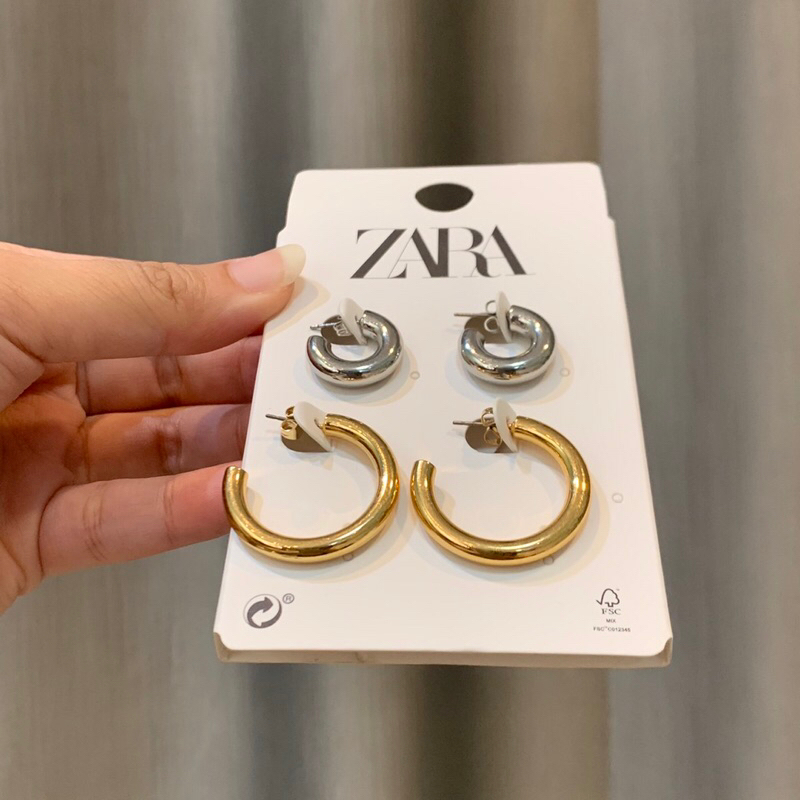 zara-แท้-ต่างหูแบบห่วง-1-เซท-ได้-2-คู่-สี-silver-กับสี-gold-คุ้มมากกก-ราคา-220
