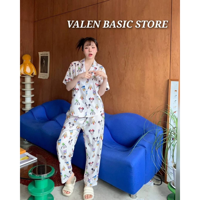 valen-basic-store-ชุดนอนขายาวสีขาวลายพี่มิกแอนด์เฟรน