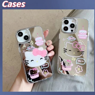 คูปองเคลม🎀เคสไอโ case for iphone 11 12 เค้กคิตตี้น่ารัก เคส 14 13 12 11 pro max Electroplating mirror เคสโทรศัพท์