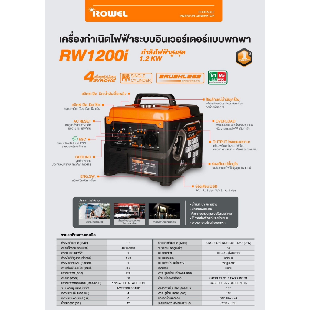 rowel-เครื่องปั่นไฟเบนซิน-รุ่น-rw1200i-กำลังเครื่องยนต์-1-8แรงม้า-เสียงเงียบ