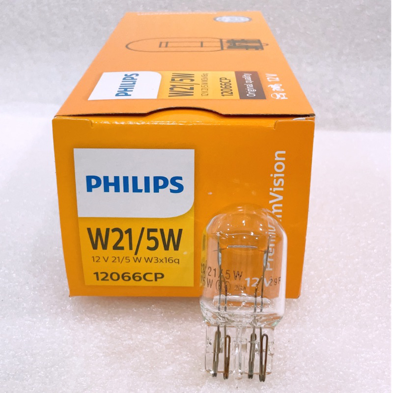 หลอดไฟเบรค-เสียบหัวโตt20-philips-ฟิลิปส์-w21-5w-12v-w3x16q-12066-แท้ติดรถ-แสงสีเหลือง-1ดวง