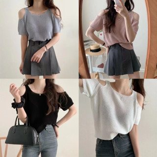 เสื้อผ้าแฟชั่นผู้หญิง เสื้อยืดแขนสั้นผ้านิ่มใส่สบาย สไตล์เกาหลี เสื้อไหมพรมผู้หญิง