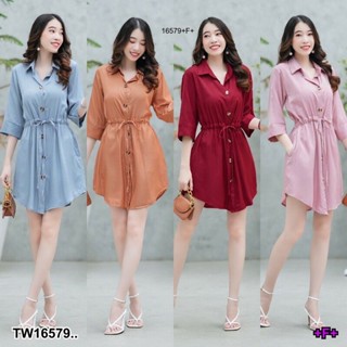 Mini dress ปกเชิ้ตแขน 5 ส่วน ใส่สบาย