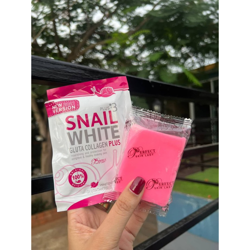 สบู่snail-whiteglutacollagen-plus-2021-ซองชมพูขาว-80g