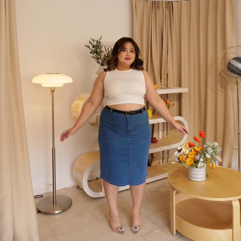 cham-jeans-skirt-กระโปรงยีนส์ยาวสาวอวบความยาว4ส่วน-มีถึงไซต์44-แล้ว
