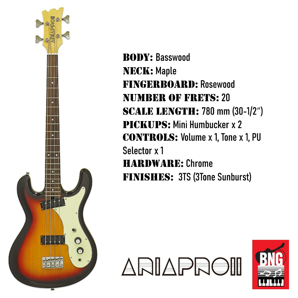 ARIA PRO II DMB206 3TS กีตาร์เบสไฟฟ้า ยอดฮิต เสียงดี งานสวย Electric