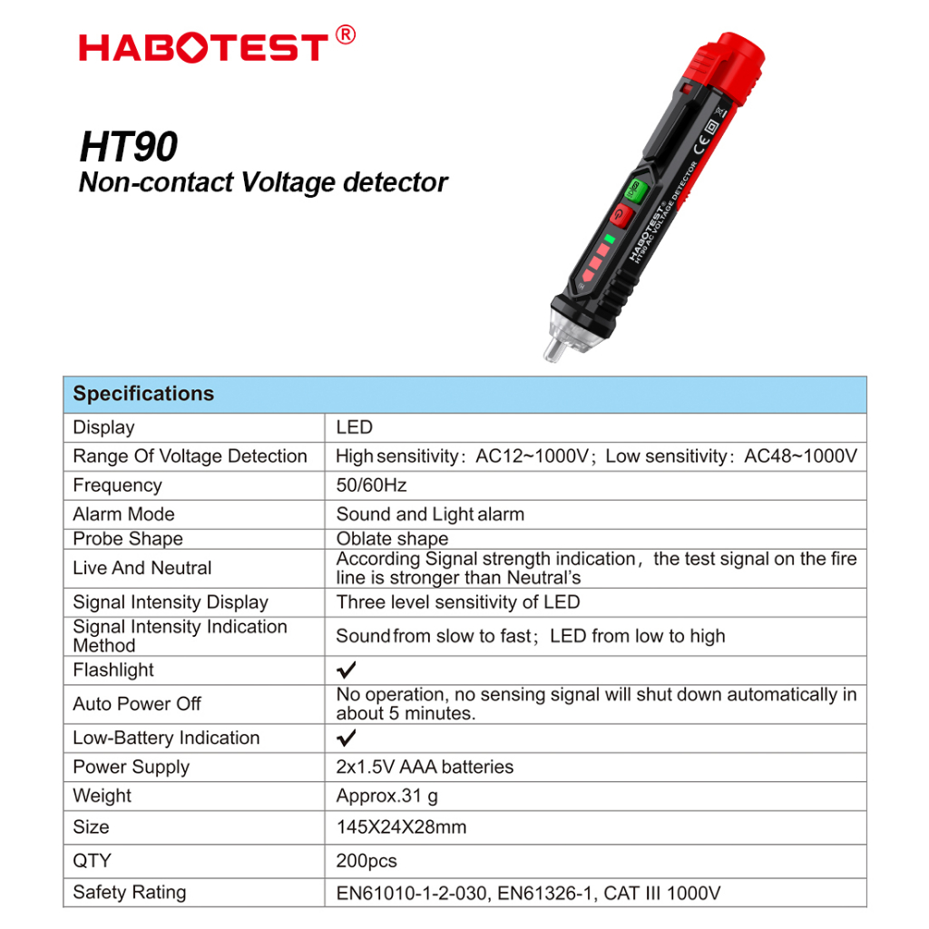 มาถึงภายใน-3-วัน-habotest-ht90-ปากกาลองไฟ-ปากกาวัดไฟ-ปากกาเช็คไฟ-แบบไม่สัมผัส-non-contact-มีเสียงและแสงแจ้งเตือน