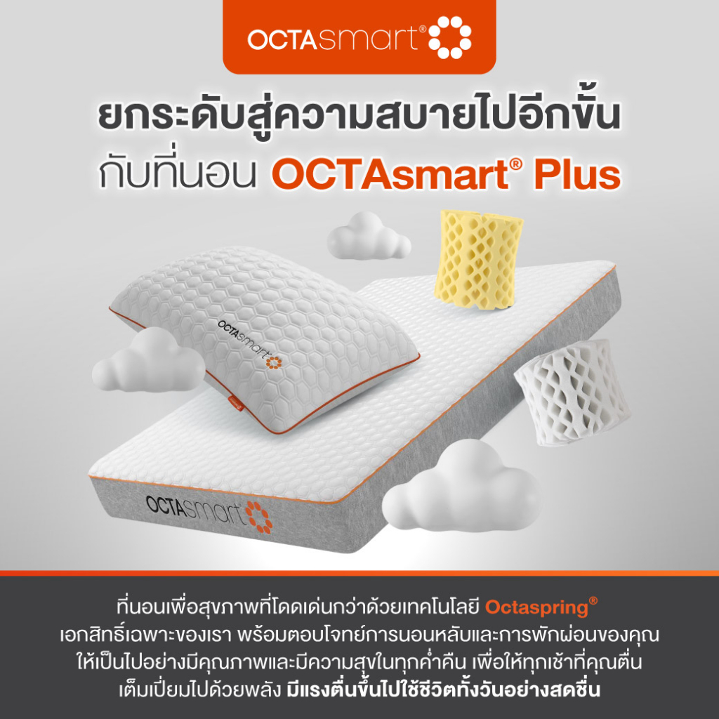 Octasmart Pillow หมอนนอนสบาย 2 ใบ ป้องกันไรฝุ่น หลับสบายไม่ร้อนหัว สบาย