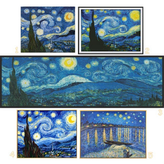 ชุดปักครอสติชพิมพ์ลาย ราตรีประดับดาว แวนโก๊ะ (Starry Night of Van Gogh Cross stitch kit)