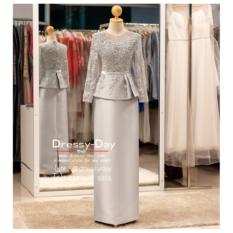 ชุดแม่เจ้าสาวตอนเช้า-กลางวัน-แบบไม่แก่-สวยเรียบหรูปังเกินต้าน-pfl217-gry-เทา-เงิน