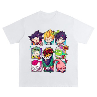 เสื้อยืดแขนสั้นผ้าฝ้ายพิมพ์ลายการ์ตูน Dragon Ball ญี่ปุ่นสำหรับผู้ชายและผู้หญิงยอดนิยมคอกลมฤดูร้อน