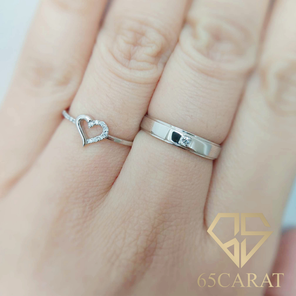 65carat-แหวนคู่-เพชรแท้น้ำ100-แหวนชายเม็ดเดี่ยว-แหวนหญิงทรงหัวใจ-ราคาเป็นคู่-ทองคำแท้9k