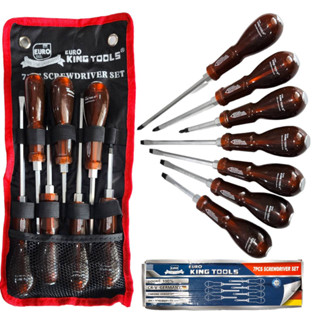 Euro King Tools ชุดไขควง ไขควงตอก ด้ามไขควง ปลายแม่เหล็ก  สามารถใช้ค้อนตอกได้ ด้ามหุ้มยาง 7 ตัวชุด