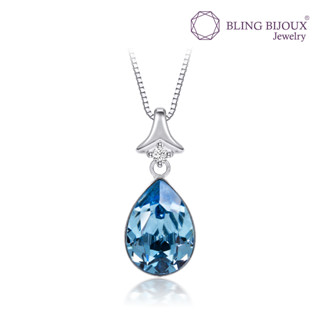 Bling Bijoux สร้อยคอ  ทรงหยดน้ำ คริสตัล สี Aquamarine Blue Fire Swarovski เงินแท้