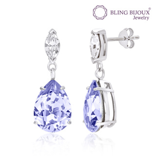 Bling Bijoux ต่างหู ทรงหยดน้ำ คริสตัล สี vaiolet  เงินแท้