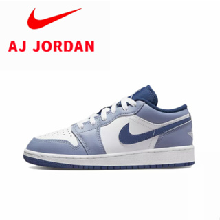 Air Jordan 1 Low(GS) รองเท้าบาสเก็ตบอล Retro สีเทา สีน้ำเงิน
