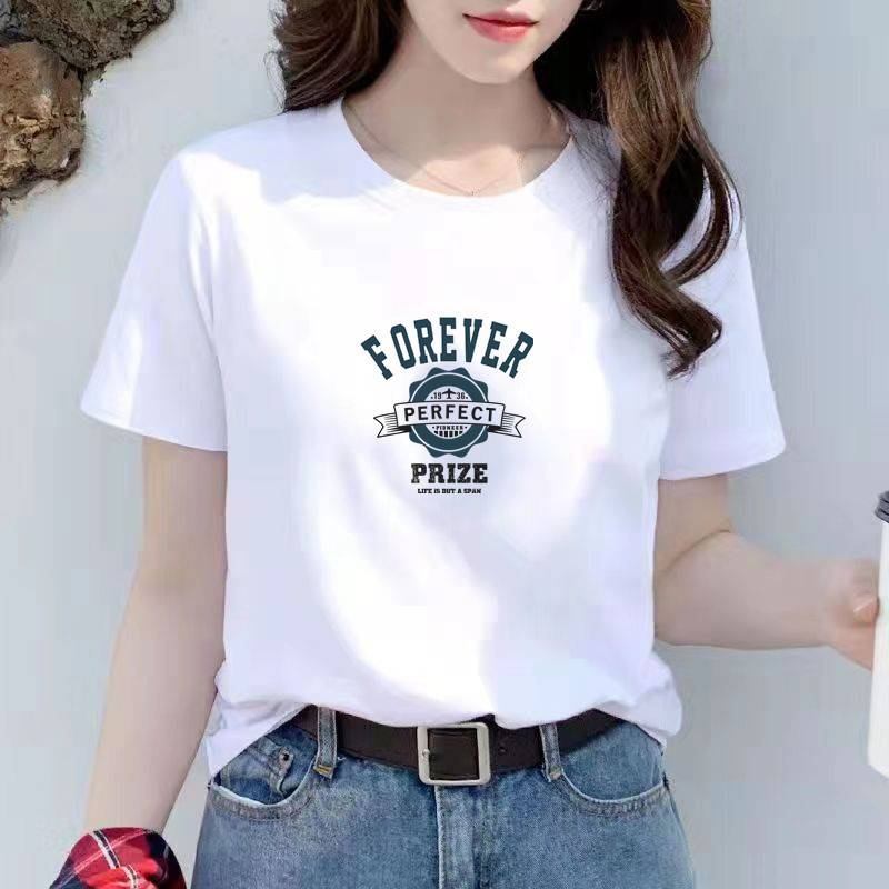 เสื้อยืดผ้าฝ้ายผู้หญิง 2023 ฤดูร้อนใหม่เวอร์ชั่นเกาหลีสีขาวอินเทรนด์ของ ...
