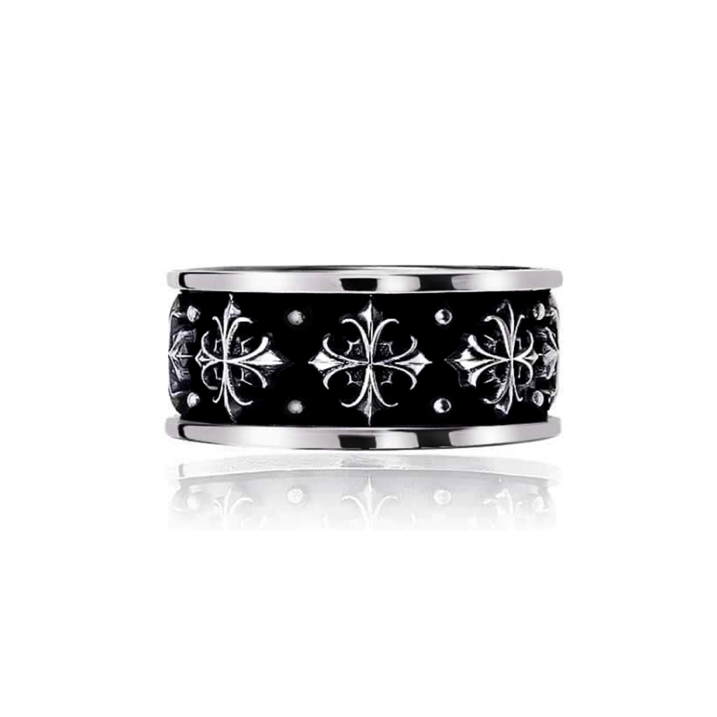 แหวนรมดำ-แหวนแฟชั่น-แหวน-เครื่องประดับชาย-แหวนชาย-crucifix-ring-แหวนโรมัน-แหวนหน้ากว้าง-แหวนวินเทจ-ฟรีผ้าเช็ดแหวน
