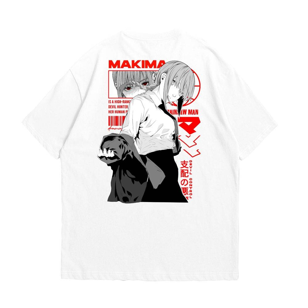 makima-chainsaw-ชายอะนิเมะแขนสั้นผ้าฝ้ายพิมพ์ลายเสื้อยืดแนวโน้ม