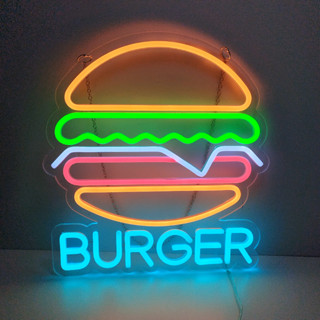 ป้ายไฟรูปแฮมเบอร์เกอร์ BURGER ป้ายไฟ LED ไฟประดับตกแต่ง ไฟเส้น LED ป้ายไฟร้าน