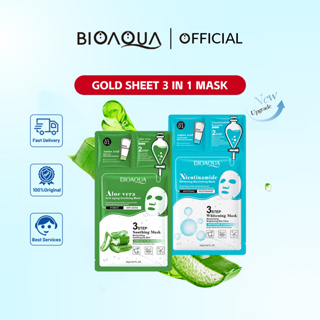 BIOAOUA Gold Sheet 3in1 Mask Aloe Vera Anti Aging Nicotinamide Whitening Nourishing