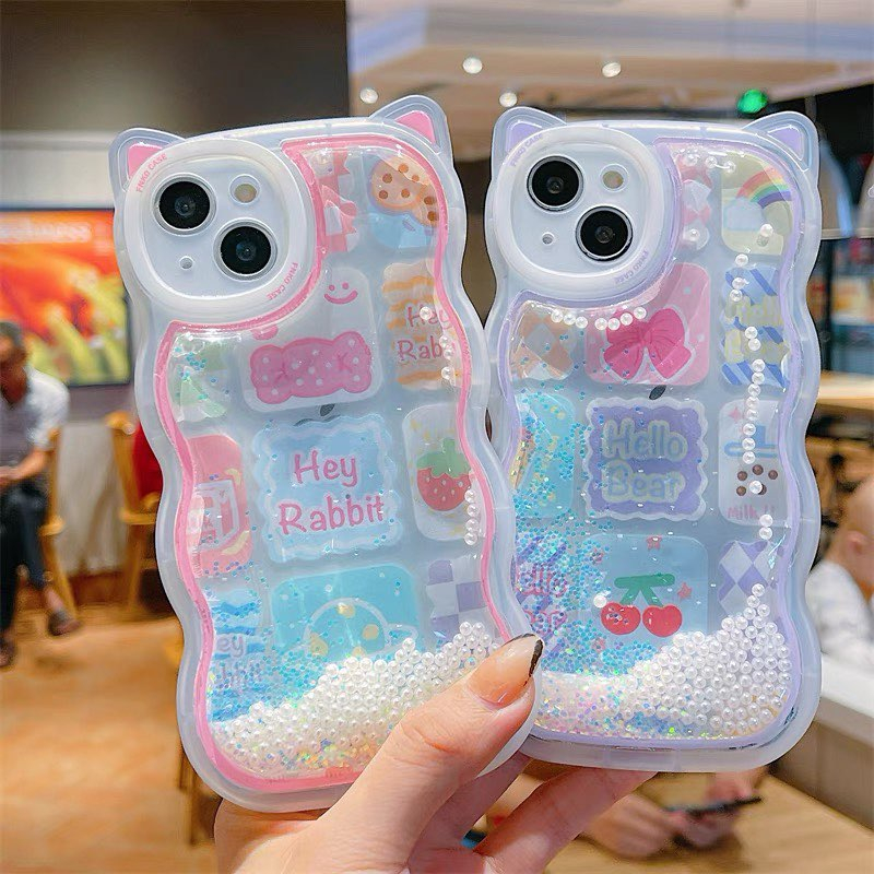 เคสตู้น้ำนิ่มหูแมว-ขอบหยัก-ลายตาราง