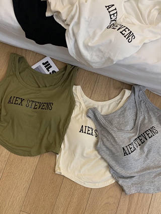 เสื้อกล้ามครอปแฟชั่น👒สกรีน Alex stevens👒BFY-311