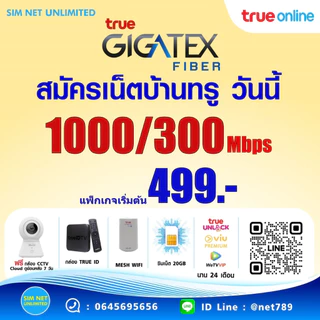 รับติดตั้งเน็ตบ้านทรู อันดับหนึ่ง บริการติดตั้งฟรี ความเร็ว 1000/1000Mbps
