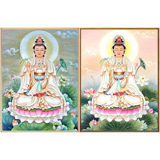 ชุดปักครอสติชพิมพ์ลาย เจ้าแม่กวนอิม ดอกบัว (Guanyin Cross stitch kit)