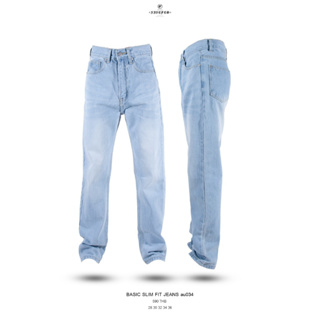 9FEB Basic slim fit jeans (Au034) กางเกงยีนส์ทรงกระบอกเล็ก สีฟอกฟ้าอ่อน สี LIGHT BLUE