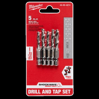 ชุดดอกต๊าปเกียว Milwaukee 5ตัว/ชุด Milwaukee 48-89-4874 SHOCKWAVE 5 pc SAE Impact Drill Tap Set