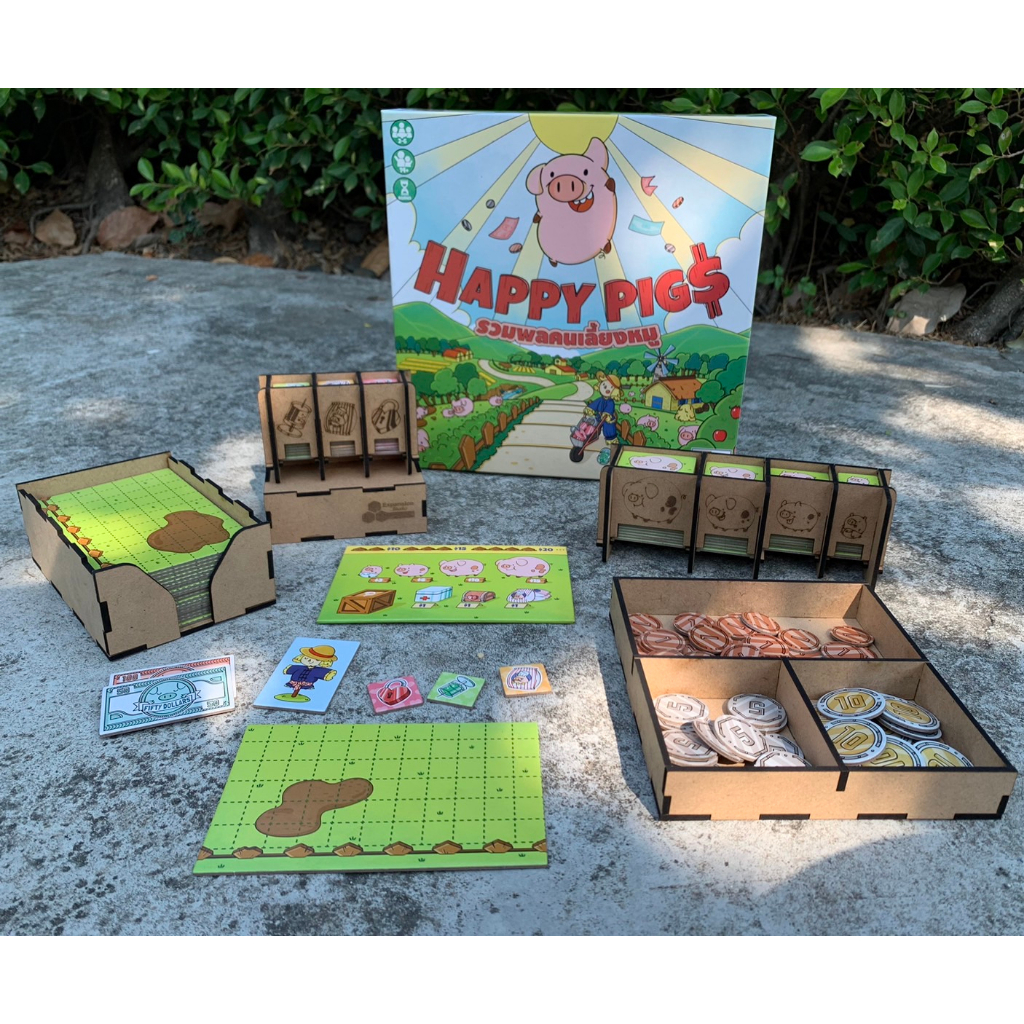laser-cut-happy-pig-board-game-th-en-wooden-organizer-ชุดกล่องจัดเก็บอุปกรณ์สำหรับเกมรวมพลคนเลี้ยงหมู