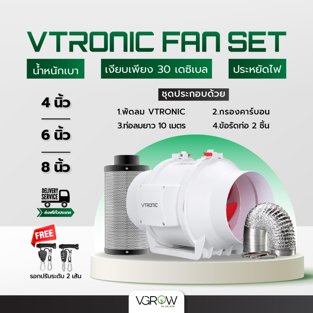 ภาพหน้าปกสินค้าชุดพัดลมระบายอากาศ Vtronic Air Ventilation Set 4,6,8 นิ้ว พัดลม+กรองคาร์บอนฟิลเตอร์+ท่อ​ลม​ Exhaust inline fan