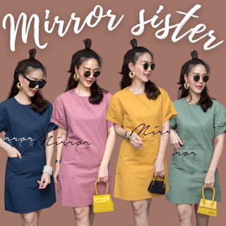 🔖ป้าย Mirrorsister เดรสทรงเรียบเก๋เบสิค แขนสั้นคอกลม ช่วงแขนจับจีบทวิส  ความยาวเหนือเข่ากำลังดี มีดีเทลกระเป๋าหน้าคู่