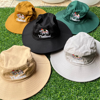 หมวกเดินป่าวินเทจ หมวกผ้า มีlogo-thailand ทรงแคมป์ปิ้ง  ( 10.ใบ คละสี )