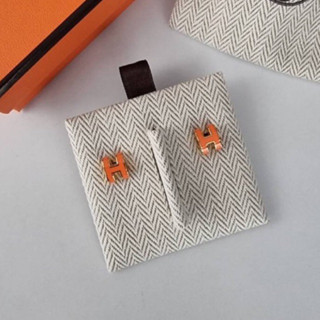 (ผ่อน0%) ต่างหู New Hermes Mini Pop H Earrings  ตัว H สีส้มทอง